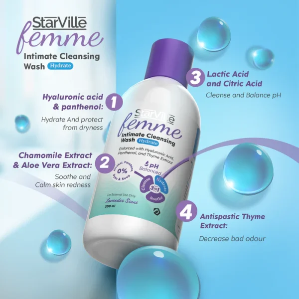 StarVille Femme Intimate Cleansing Wash Hydrate 200 ml - الصورة 2