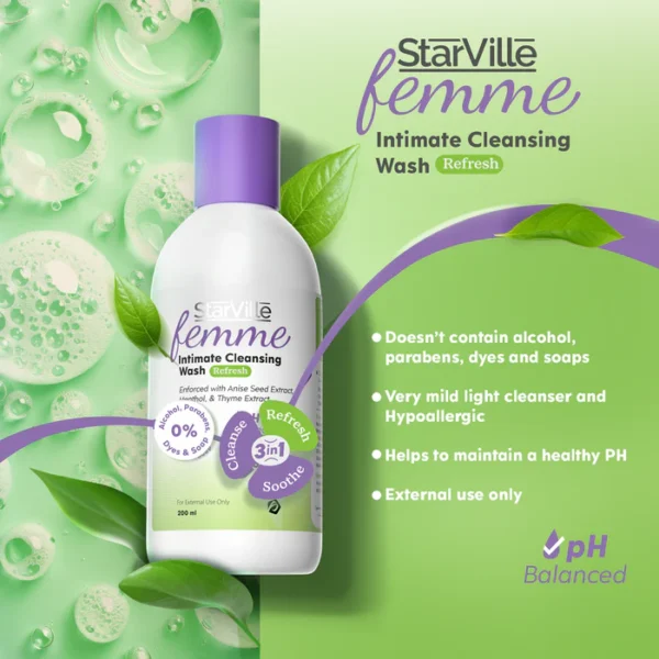 StarVille Femme Intimate Cleansing Wash Refresh 200 ml - الصورة 3