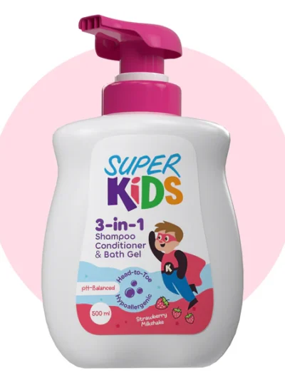 Superkids 3 In 1 Strawberry Milkshake Shampoo 500 ml